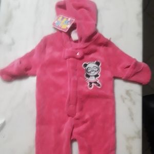 Mon Petit Pink Baby Hooded Footie Bodysuit New